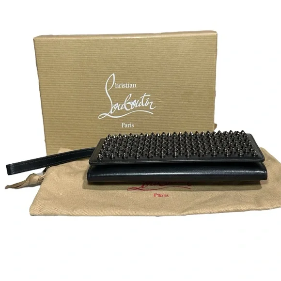 ❌SOLD❌Christian Louboutin Black Leather Clutch with Metallic Studs - Picture 5 of 11